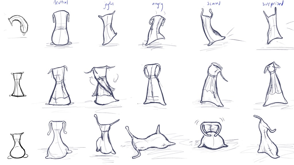 Thumbnail sketches of a flour sack displaying different emotions